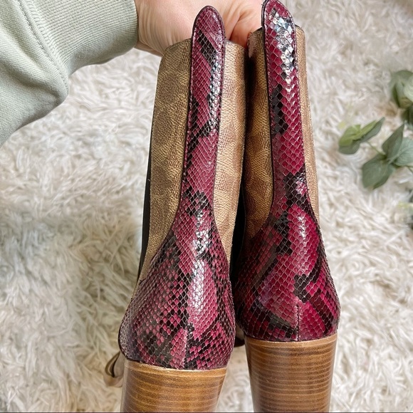Coach Lace Up Signature Canvas & Snakeskin Boots - Picture 10 of 13